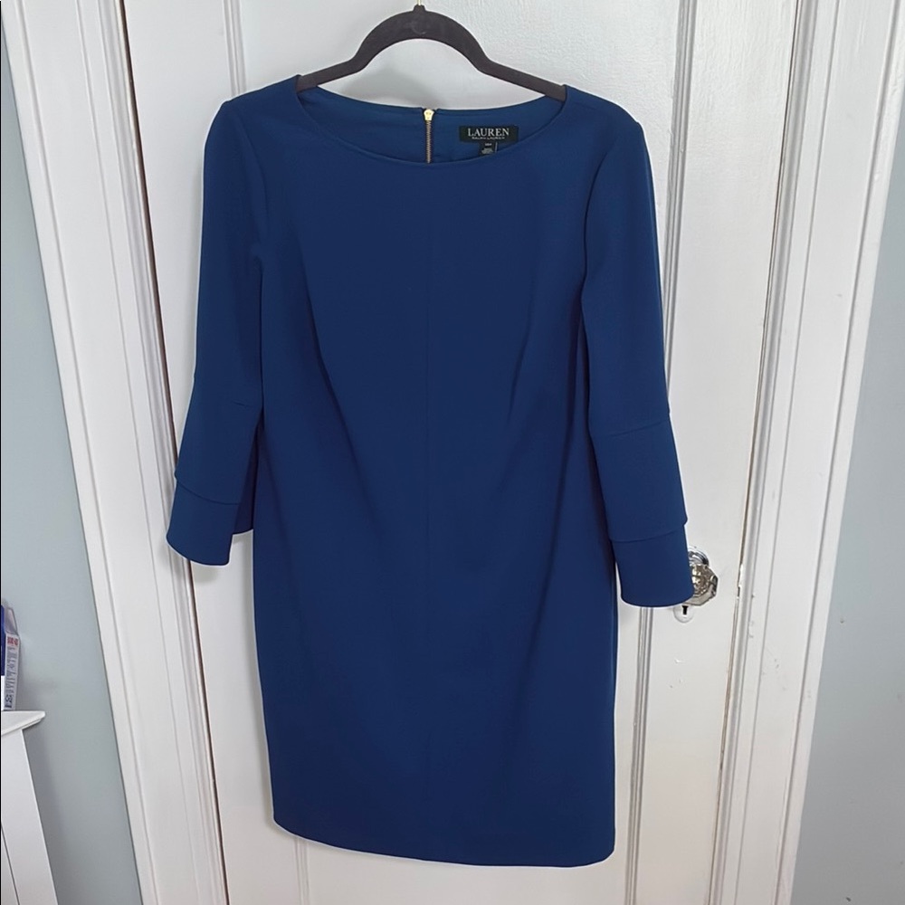 Ralph Lauren Blue Sheath Dress with Bateau Neckline